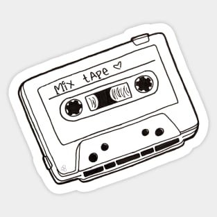 Mix Tape, Black and White - Retro Cassette Tape Outline Drawing Sticker